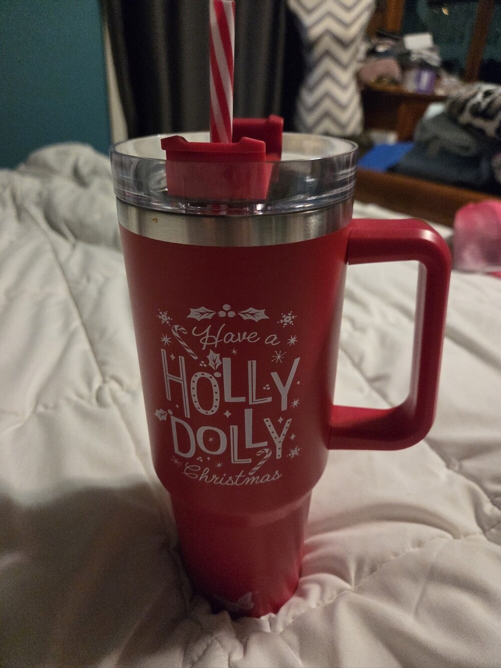 New Red Deck The Halls With Dolly Tumbler Red 40oz Red Peppermint Straw.